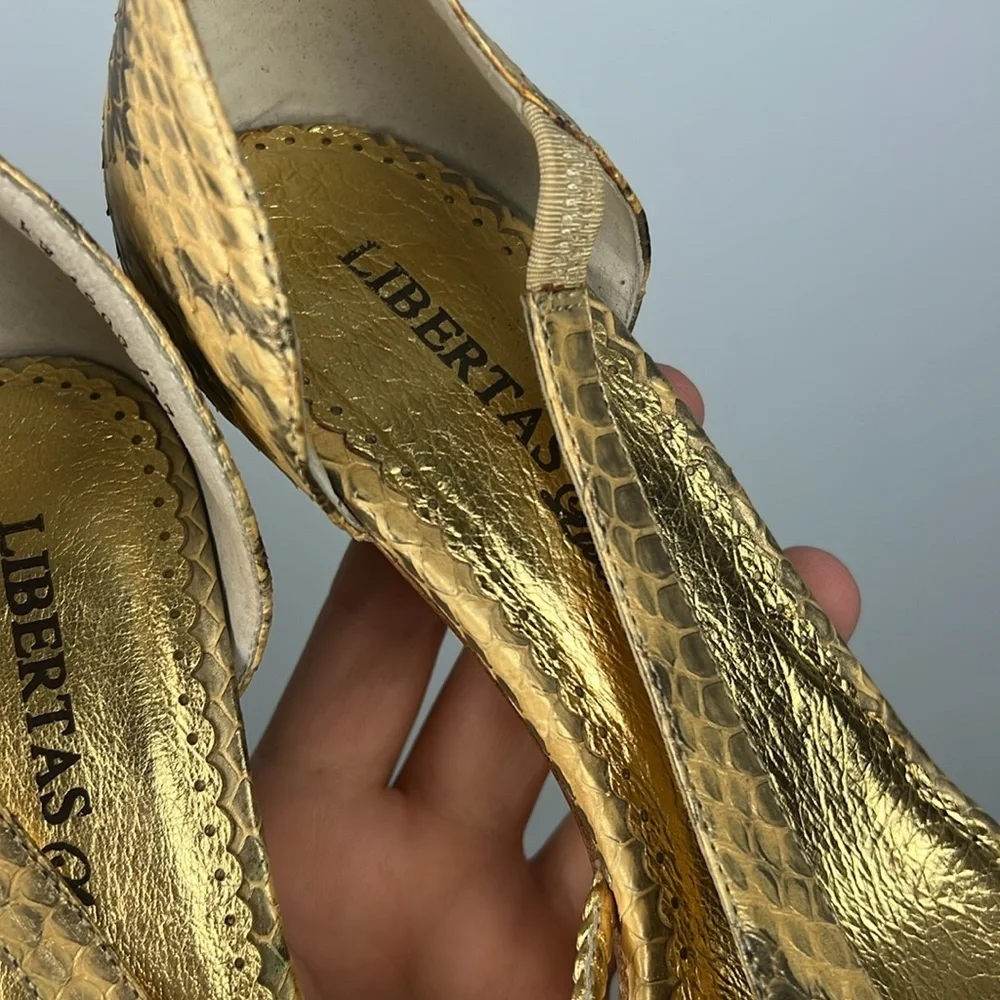 Libertas braided gold and reptile pattern strappy heels size 37